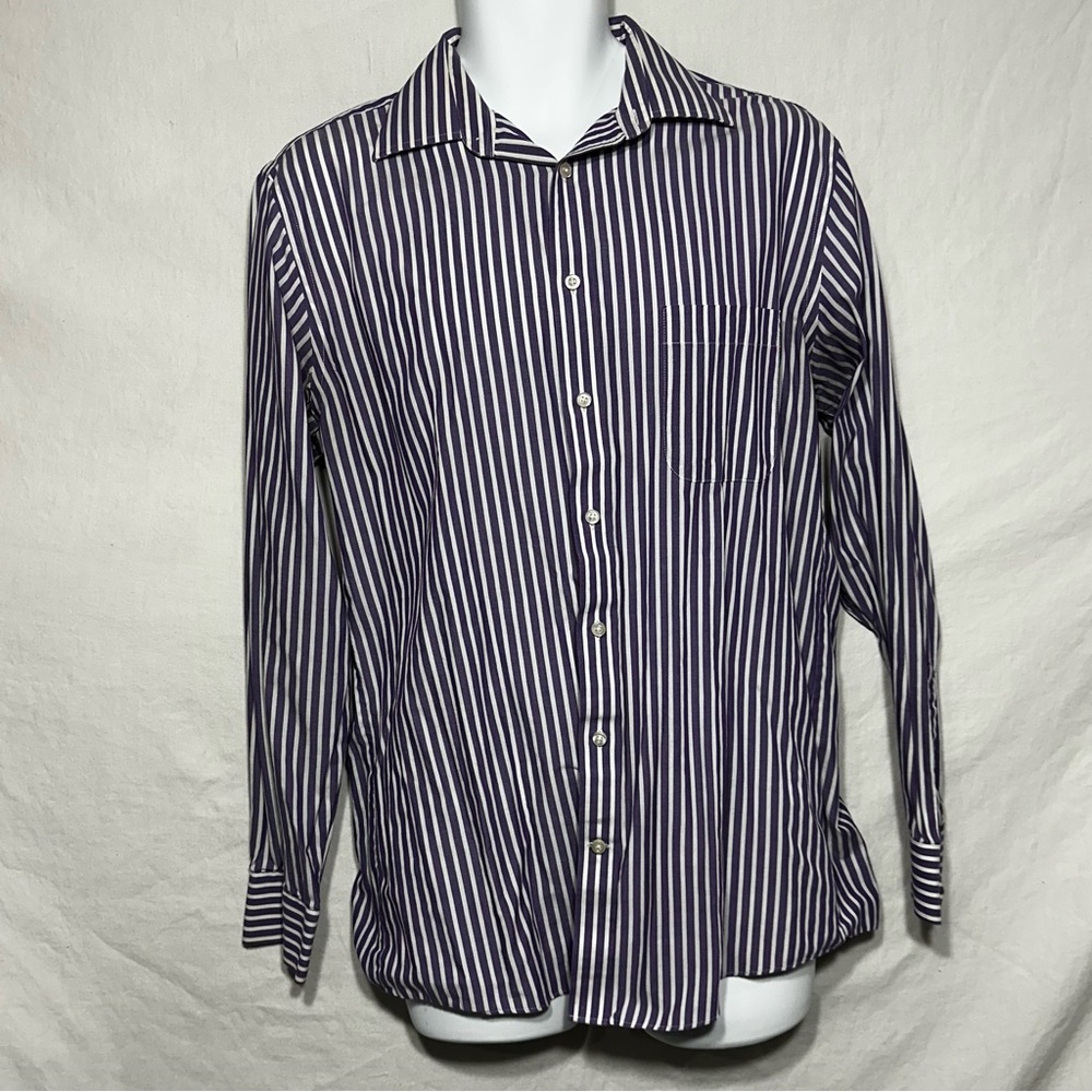 Stafford Men's 15.5 Purple Striped Easy Care Broadcloth Regular Fit Shirt